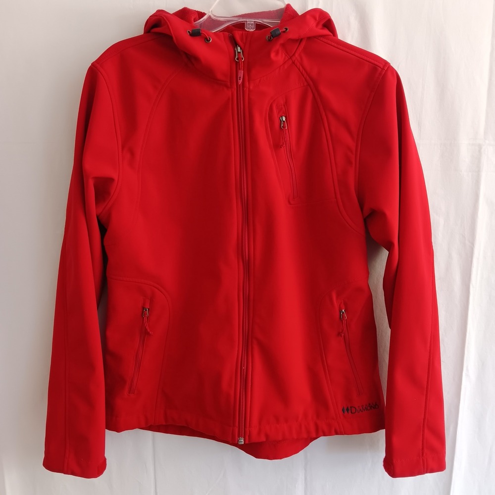 Double Diamond Softshell Jacket Womens Medium Red Excellent Fleece Lined Hooded